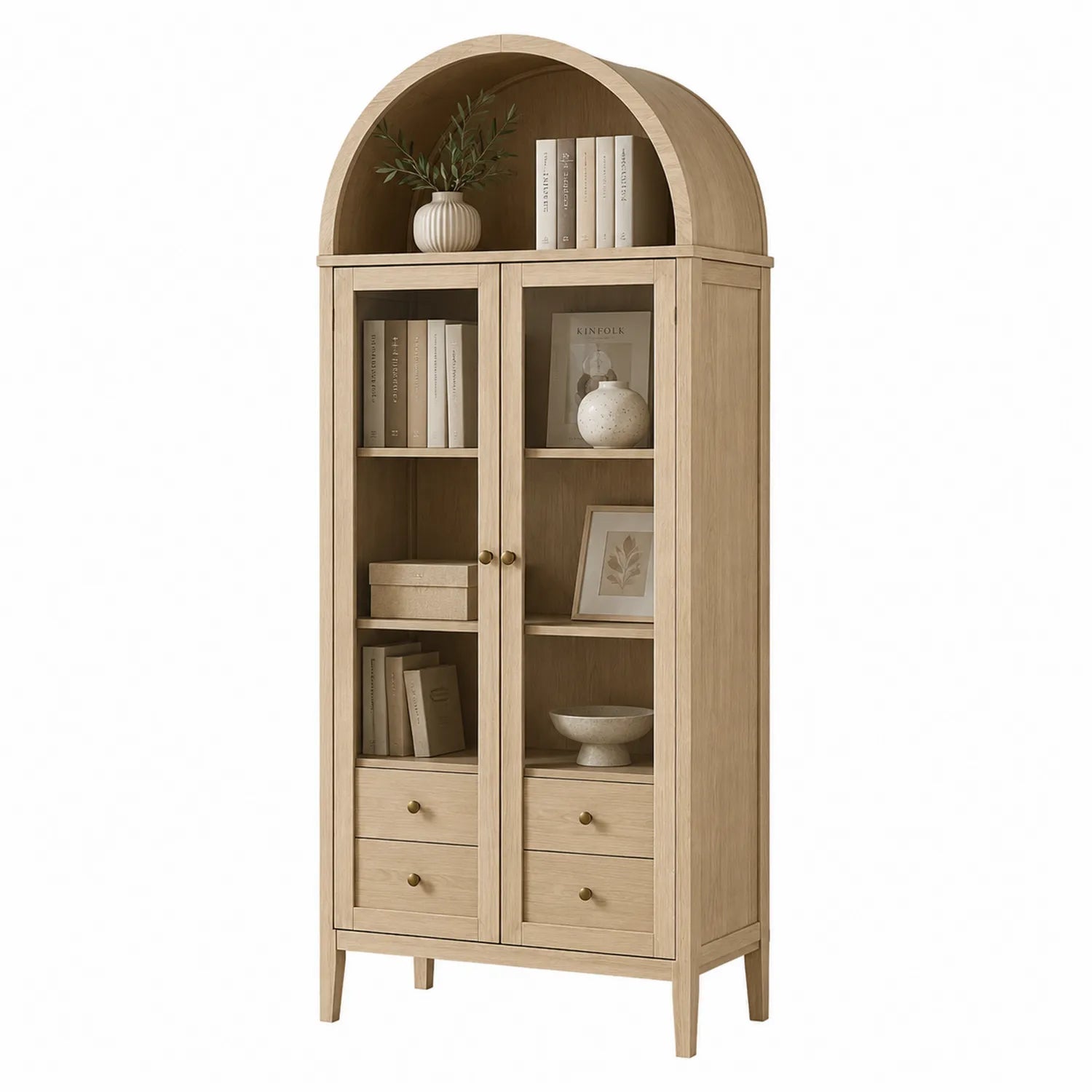 Libreria in Quercia con Ante in Vetro Temperato e Cassetti