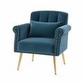 Poltrona in Velluto Blu con Gambe in Metallo