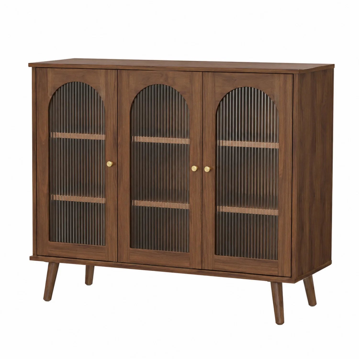 Credenza in legno noce e vetro ondulato