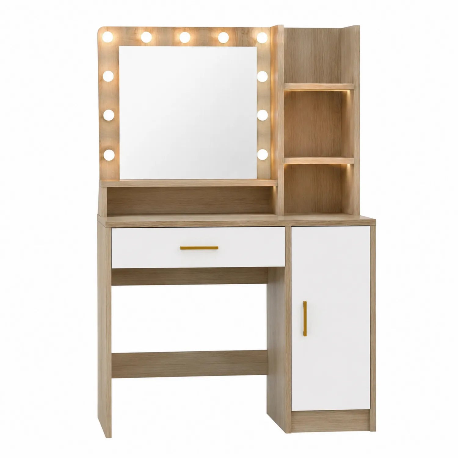 Toletta con Specchio Illuminato in Legno MDF e Bianco