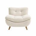 Poltrona in Tessuto Boucl¨¦ Crema con Gambe in Legno