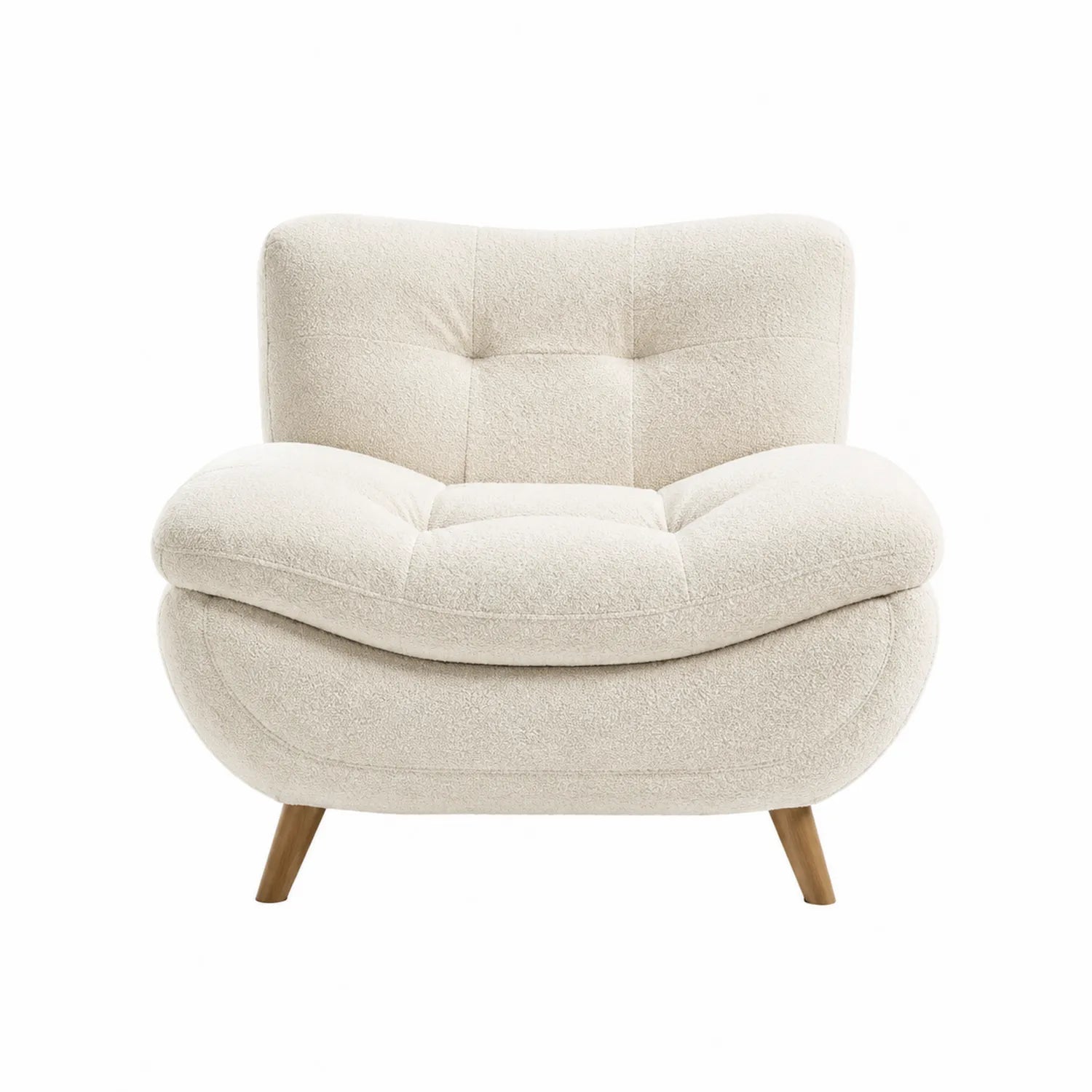 Poltrona in Tessuto Boucl¨¦ Crema con Gambe in Legno