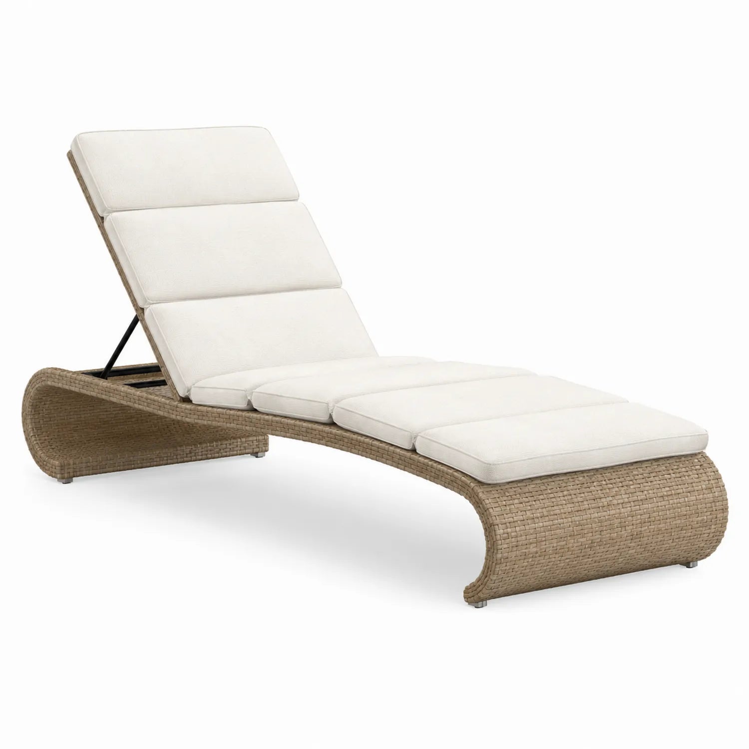 Lettino da Esterno in Rattan con Cuscini in Poliestere Beige Regolabile