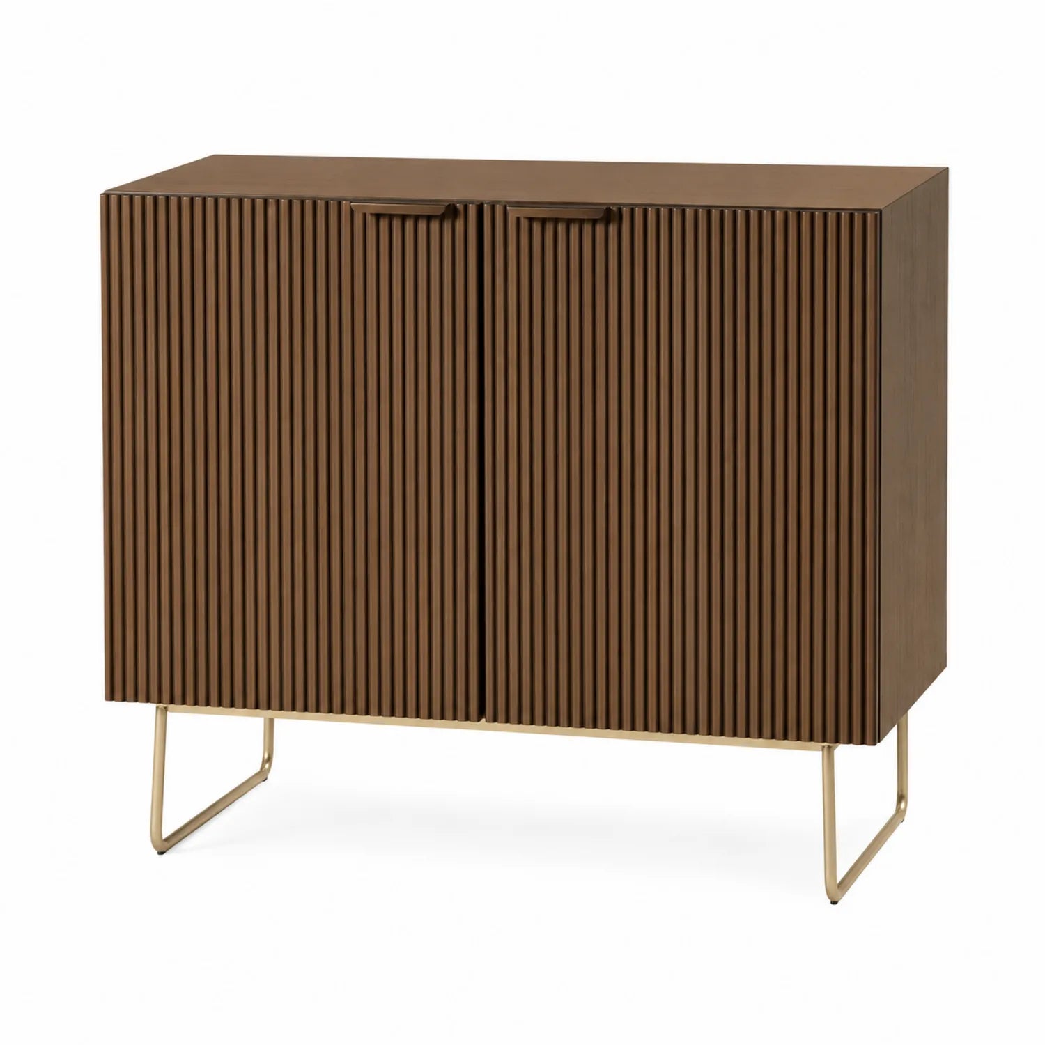 Credenza in Legno con Ante Scanalate e Base in Metallo Marrone