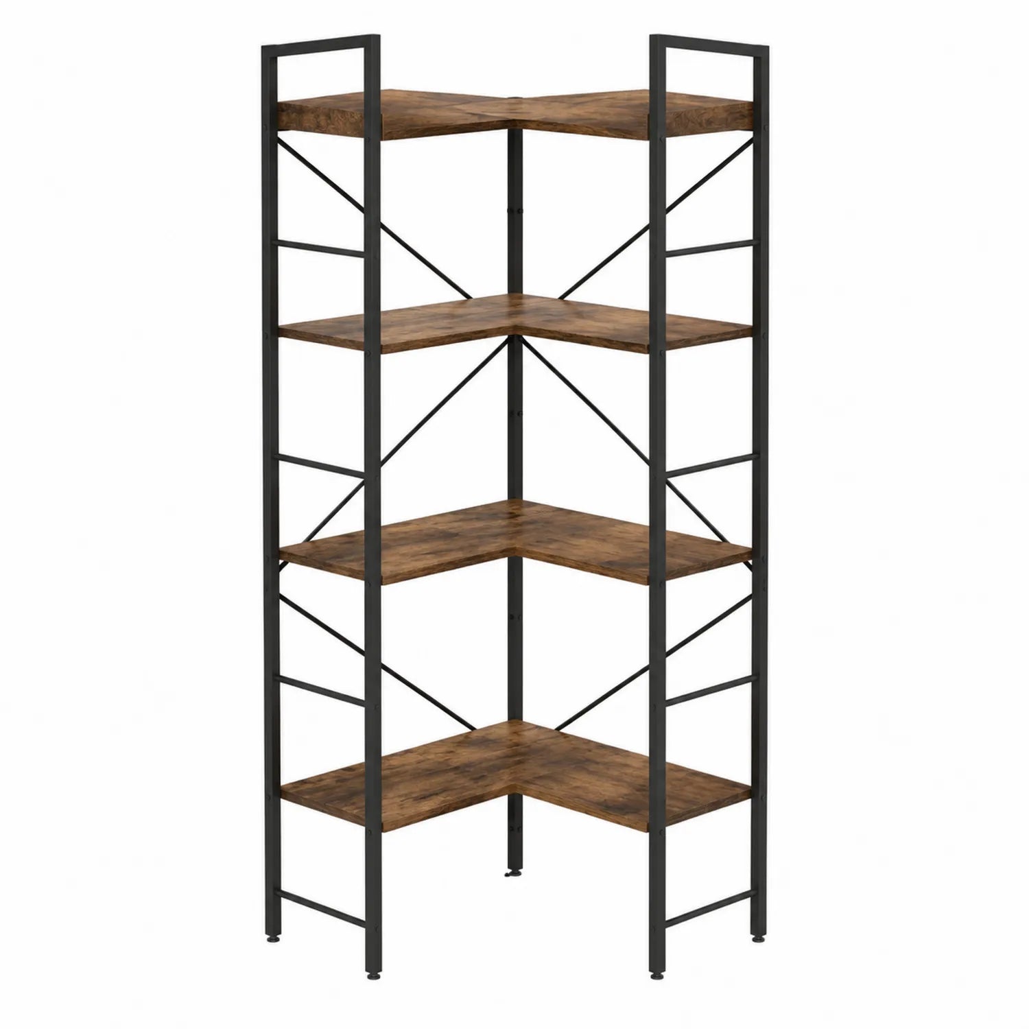 Scaffale ad Angolo in Metallo e Legno MDF Marrone 5 Ripiani H153cm