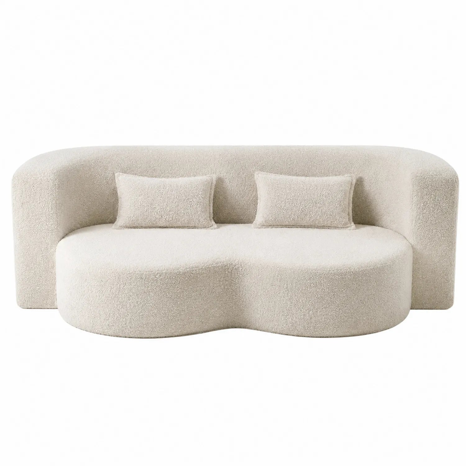 Divano curvo in tessuto boucl¨¦ beige con cuscini