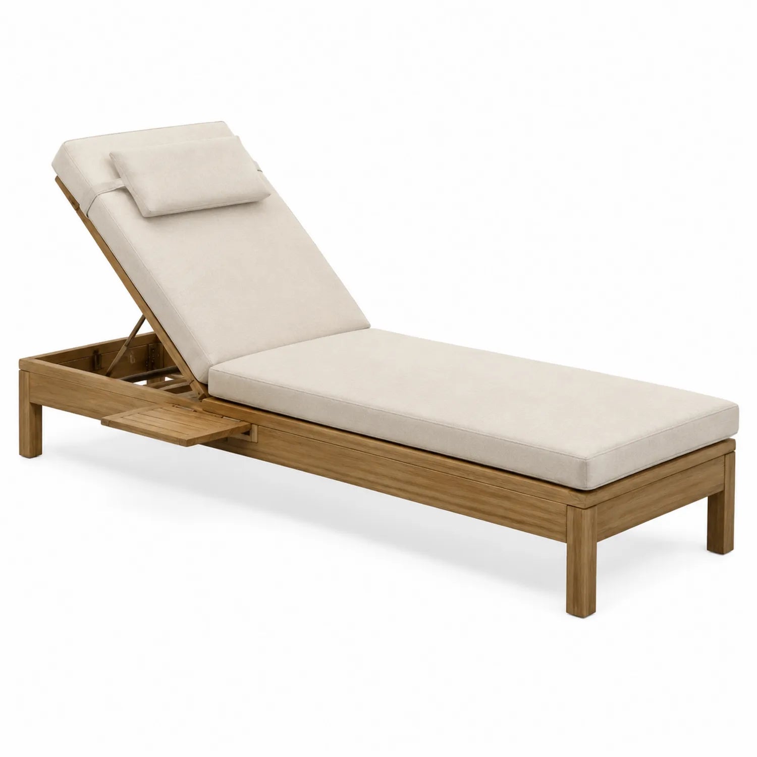 Chaise longue da esterno in teak con cuscino crema regolabile