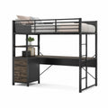 Letto a soppalco con scrivania in metallo e MDF Nero Marrone