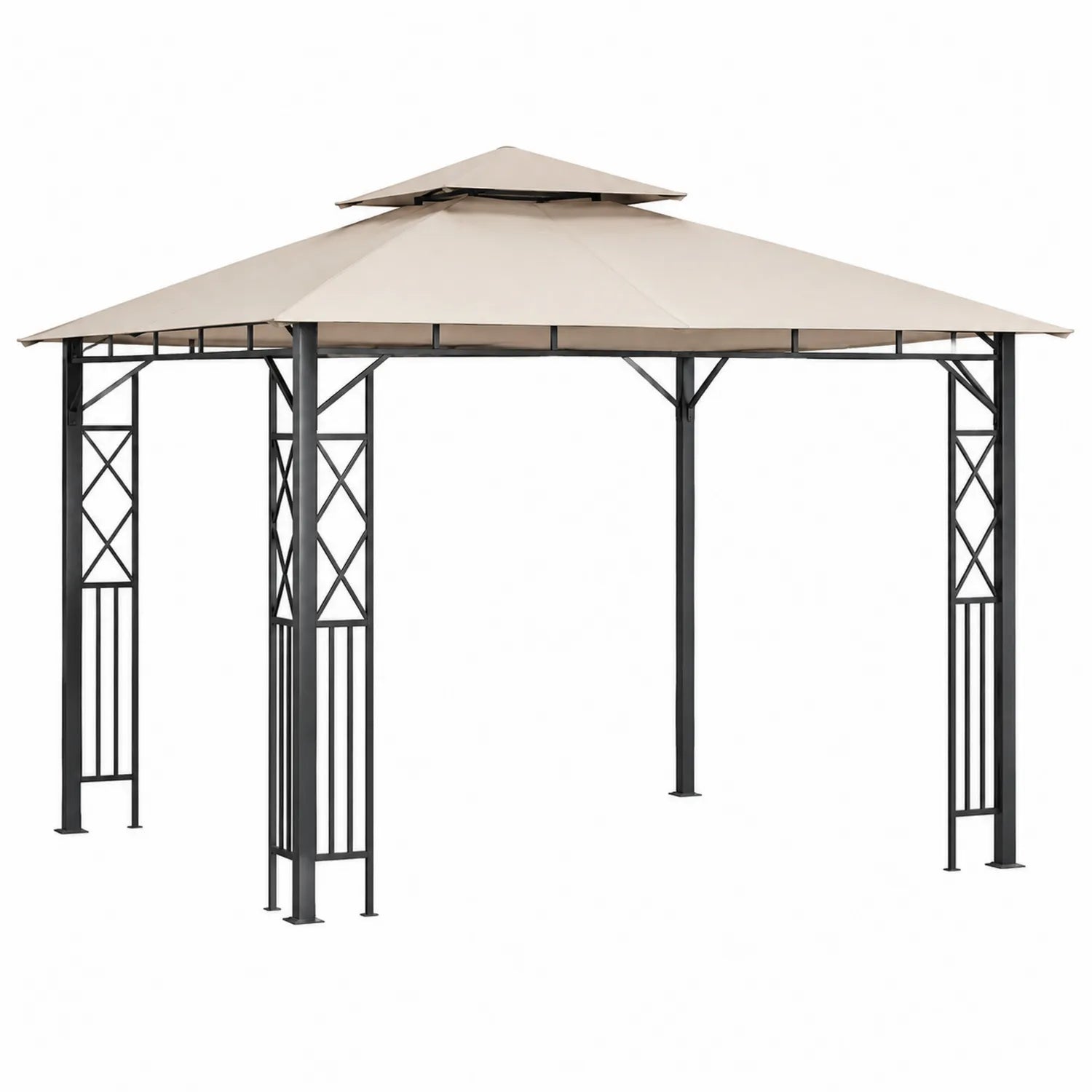 Gazebo da Giardino in Metallo con Tetto in Poliestere Beige 3x3m