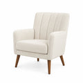 Poltrona in tessuto beige con gambe in legno