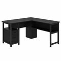 Scrivania angolare in legno composito nero con cassetti e ripiani 145x130x75 cm
