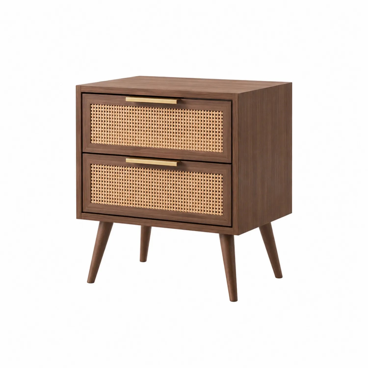 Comodino in legno e rattan 2 cassetti marrone