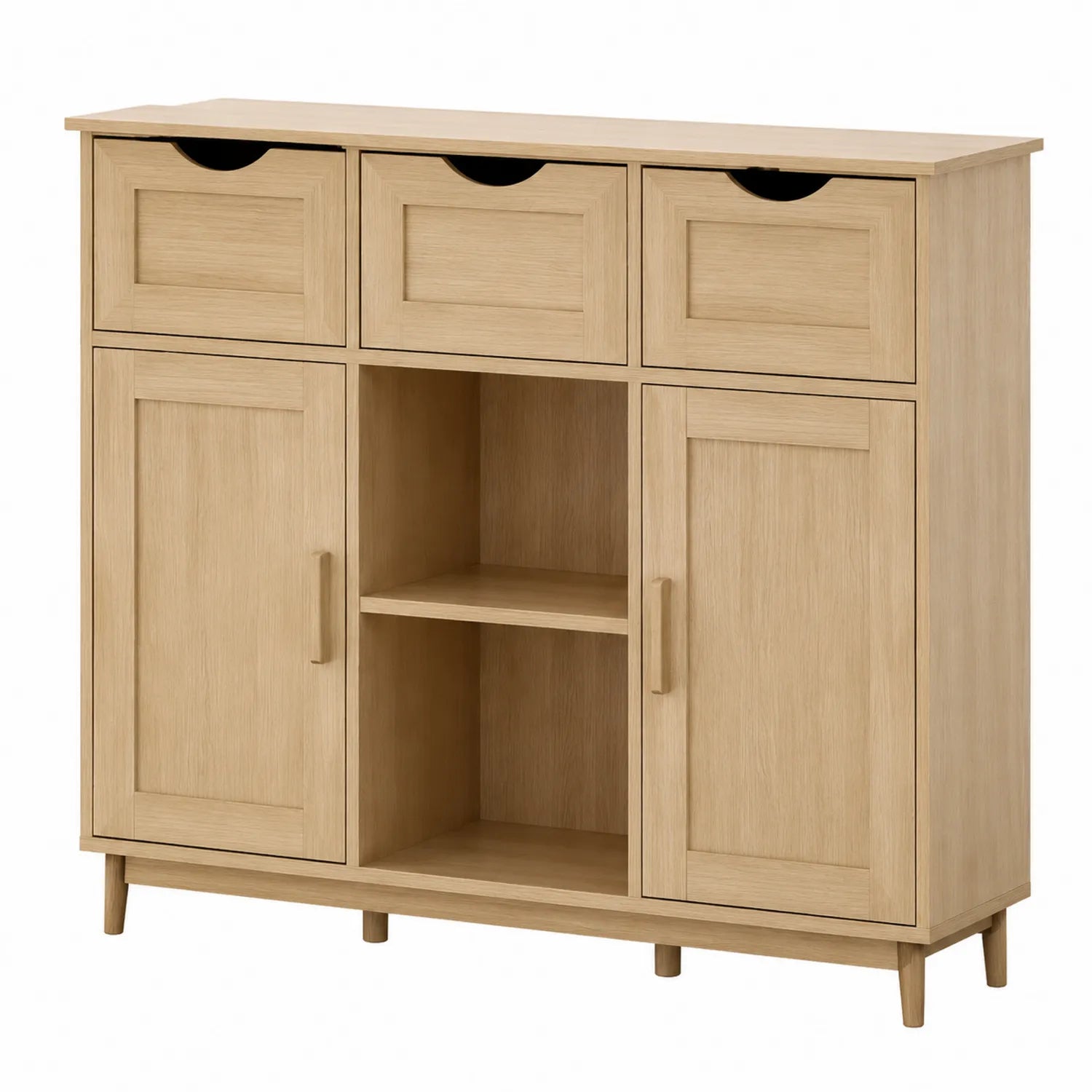 Credenza in Legno MDF Naturale con Cassetti e Ante 120x40x100cm