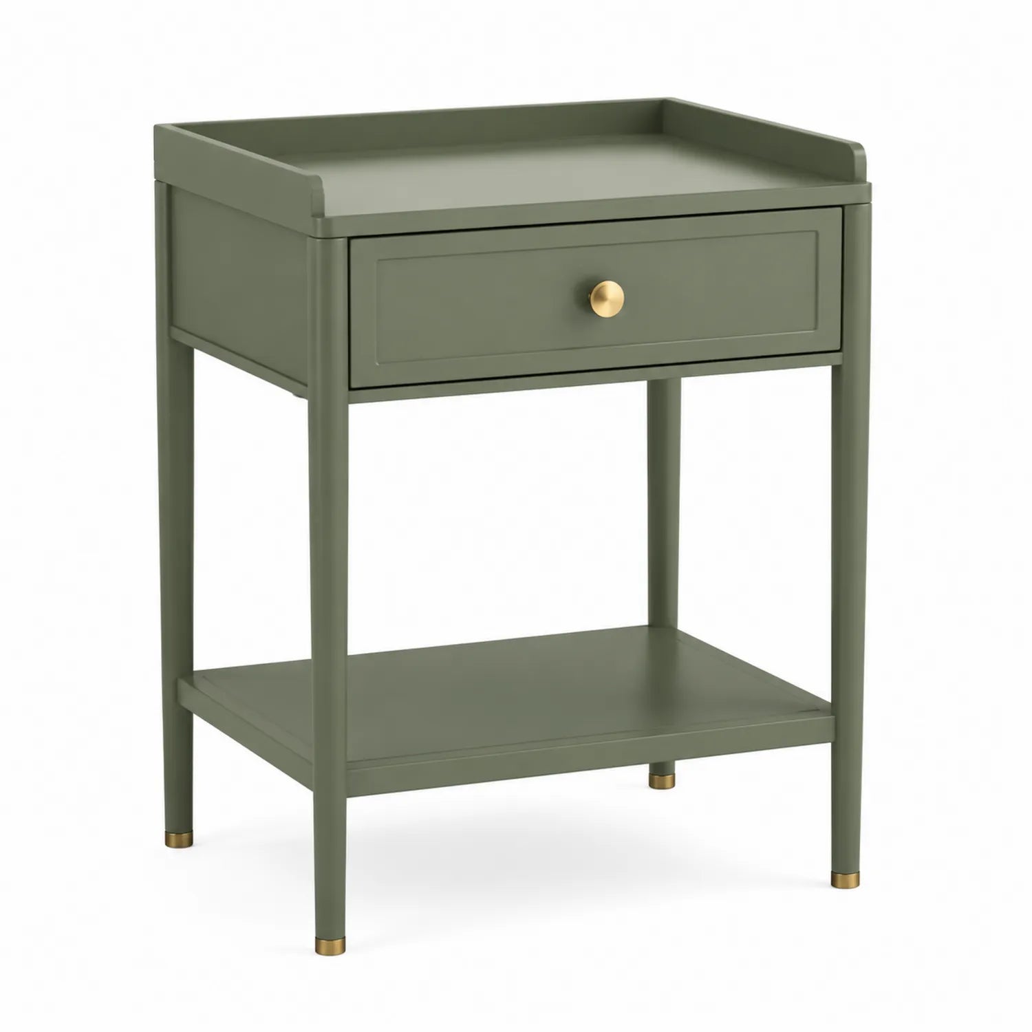 Comodino in legno verde con cassetto e ripiano 48x40x66cm