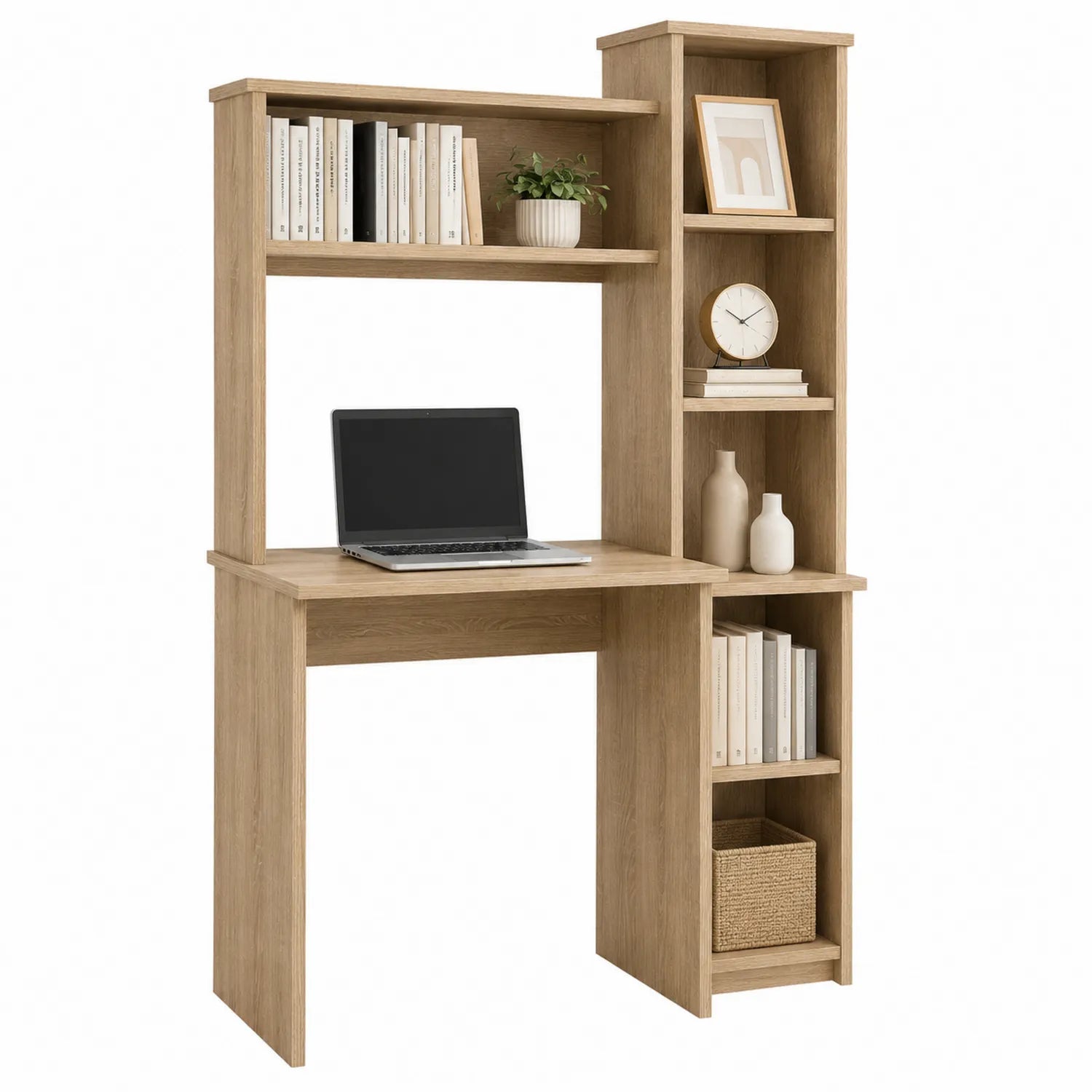 Scrivania in Legno con Libreria a Ripiani Rovere