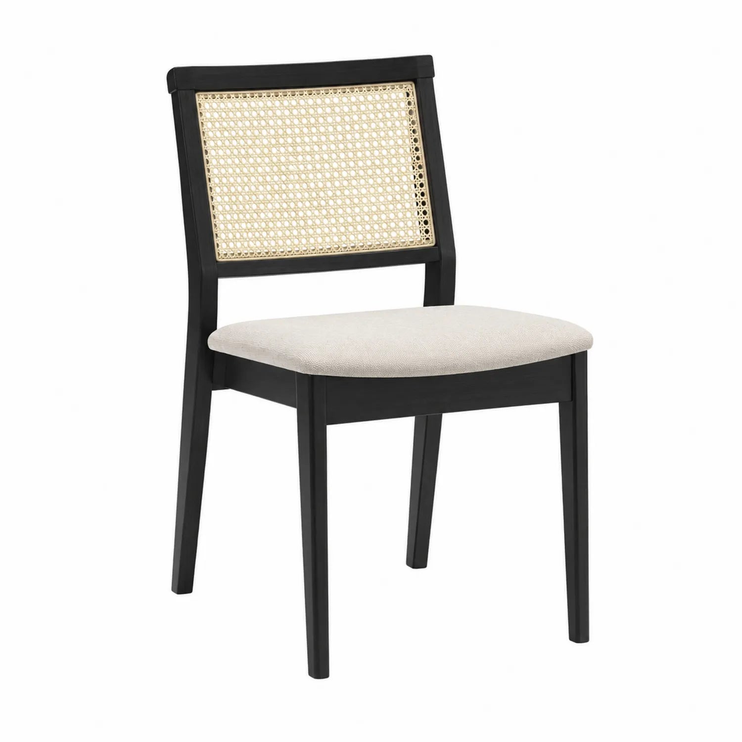 Sedia in legno e rattan nero e beige