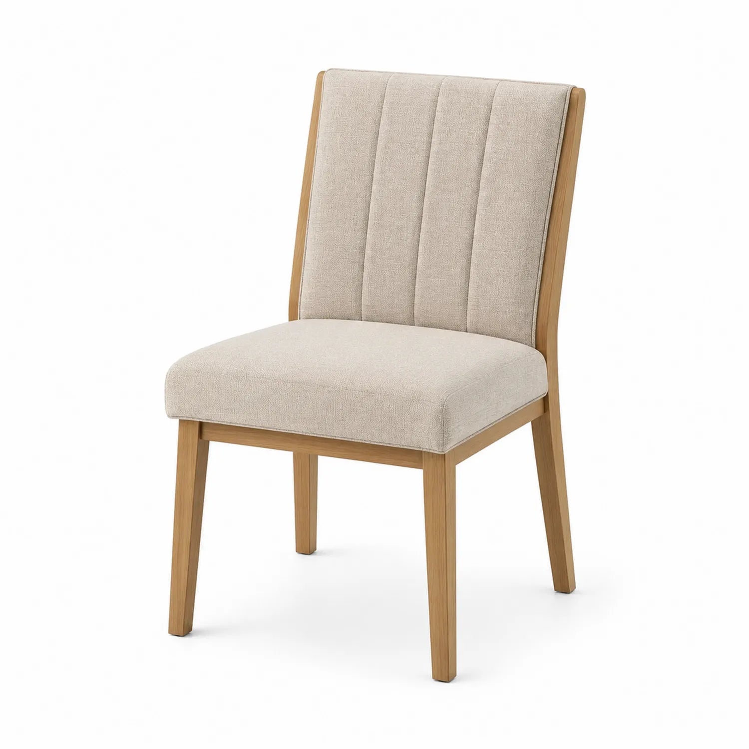 Sedia in tessuto beige con struttura in legno massello