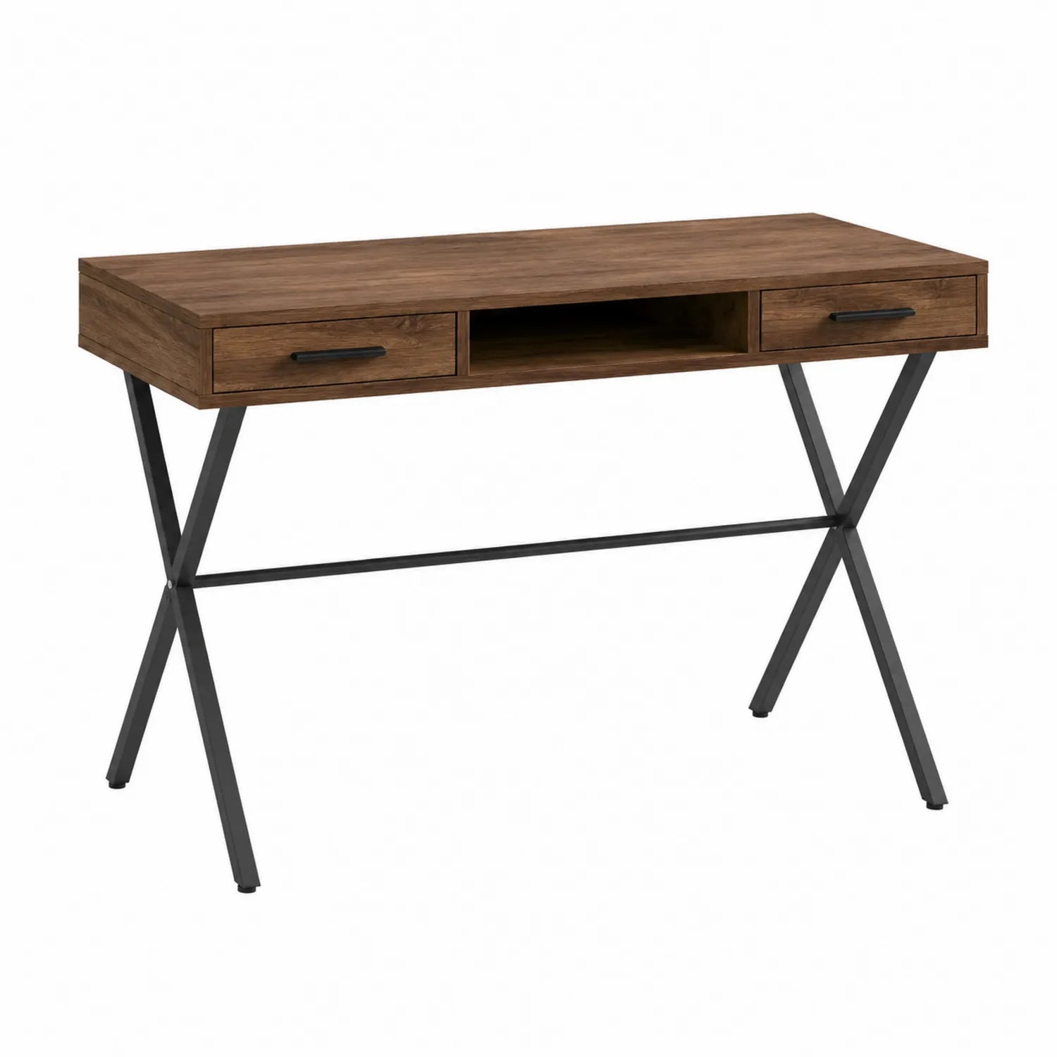 Scrivania in legno MDF con gambe in metallo 120x60x75 cm Marrone