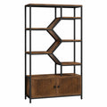 Scaffale in Legno e Metallo Design Geometrico Marrone Nero