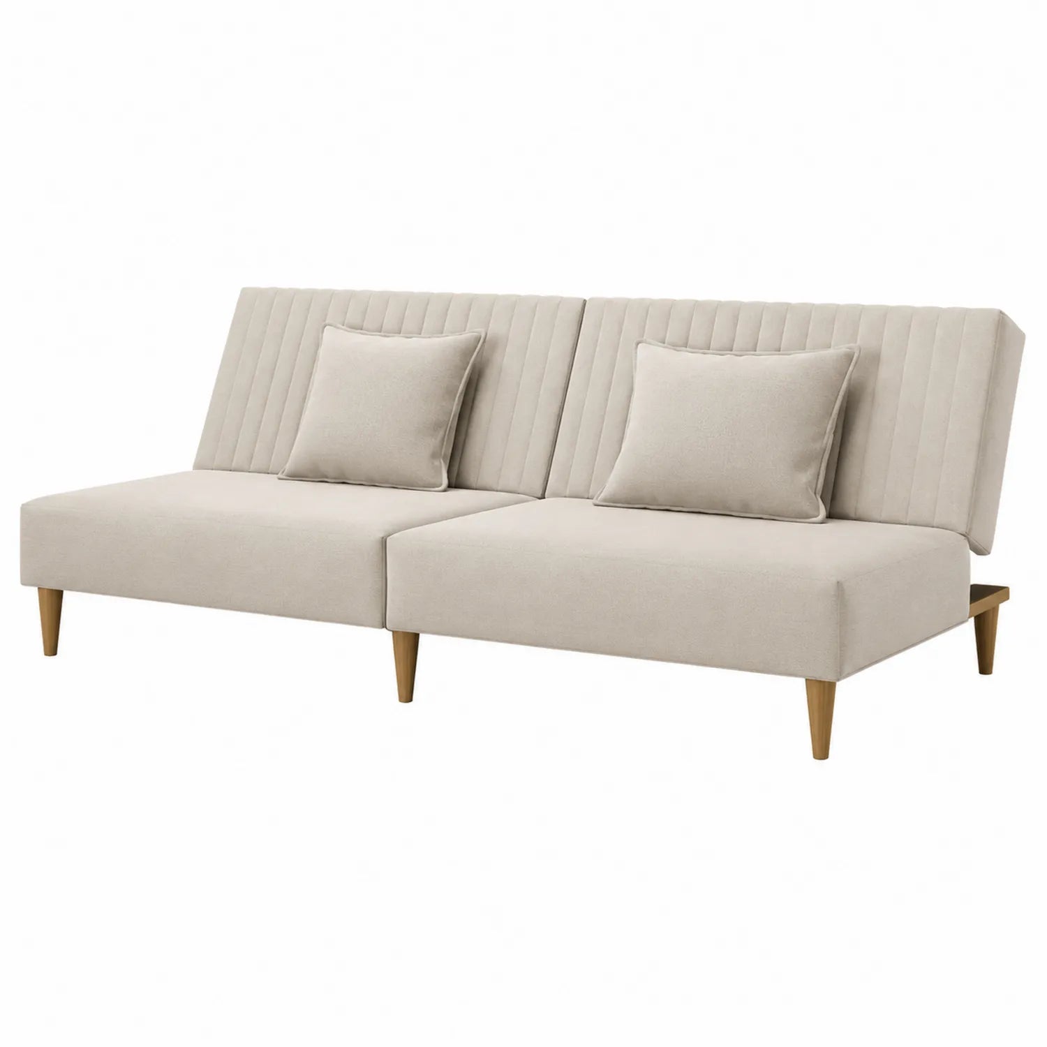 Divano letto modulare in tessuto beige con cuscini