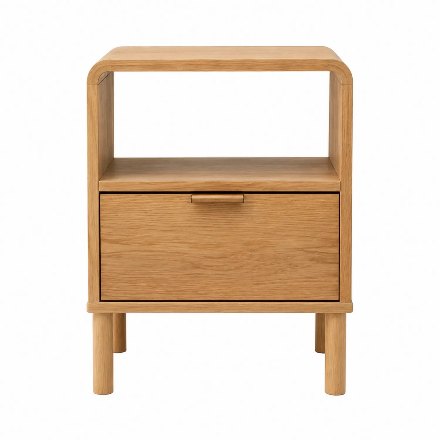 Comodino in legno di rovere con ripiano e cassetto