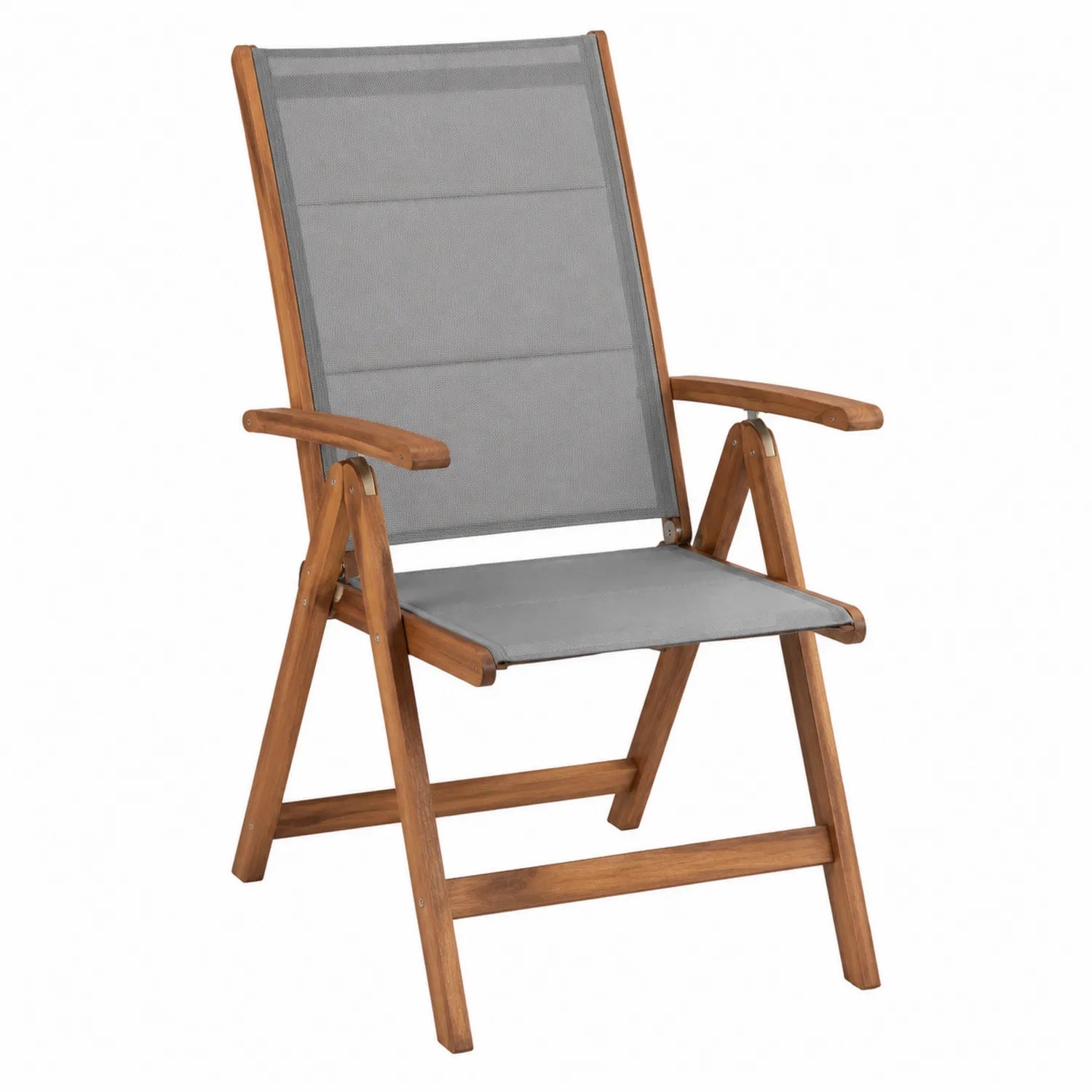 Sedia da Giardino Pieghevole in Legno e Tessuto Grigio