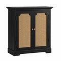 Credenza in Legno e Rattan Nero 80x100x35 cm