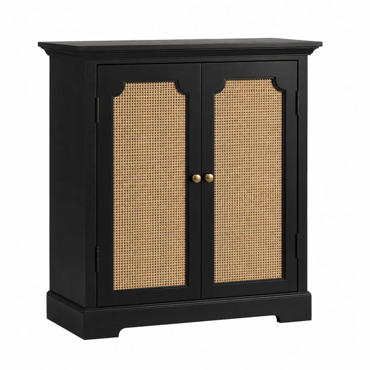Credenza in Legno e Rattan Nero 80x100x35 cm