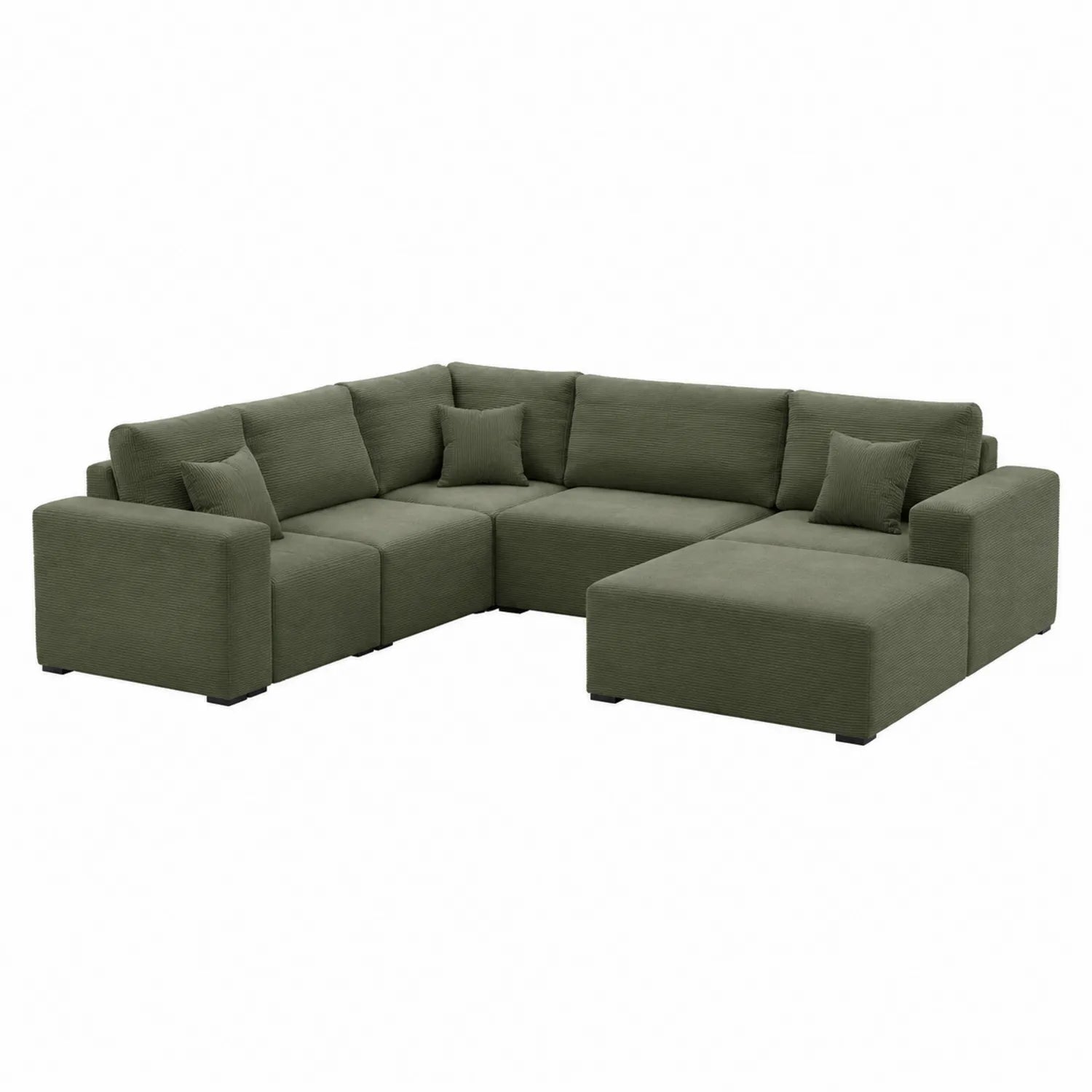 Divano angolare modulare in tessuto con chaise longue e cuscini