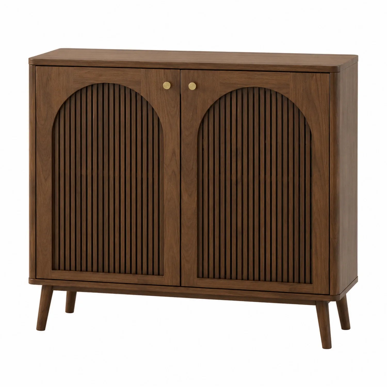 Credenza in Legno Impiallacciato Marrone con Ante a Persiana