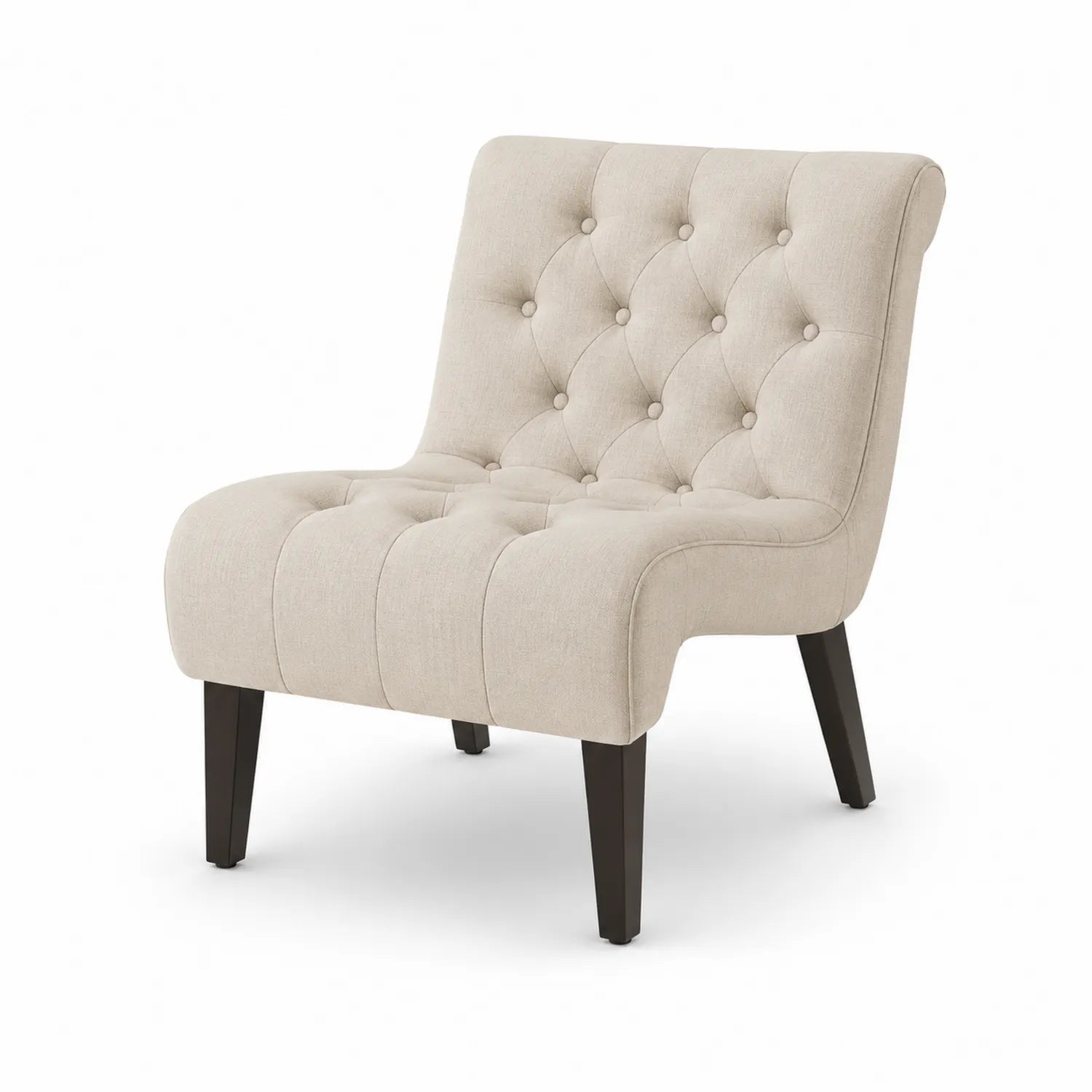 Sedia in Tessuto Beige con Gambe in Legno