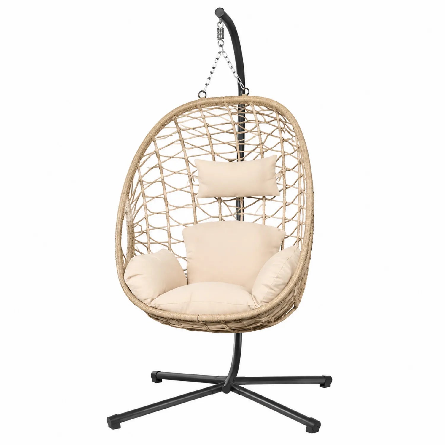 Sedia sospesa in rattan con struttura in metallo Beige