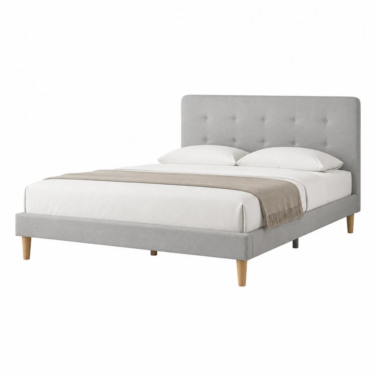 Letto matrimoniale imbottito in tessuto e legno Grigio 200x160 cm