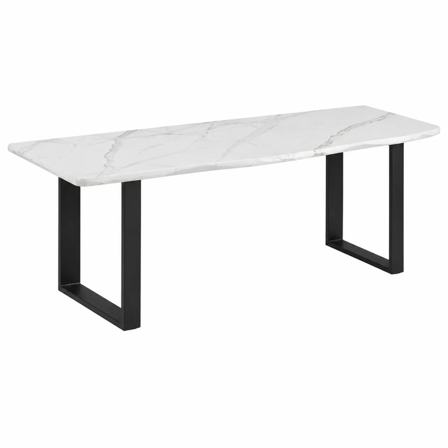 Tavolo da pranzo in marmo bianco con base in metallo nero 180x90x75 cm